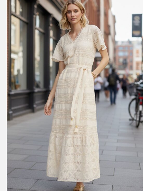 Chico's Dresses & Skirts - NWOT Chico's Crochet Maxi Dress Cream Lace Tiered V-Neck US 4 Ivory